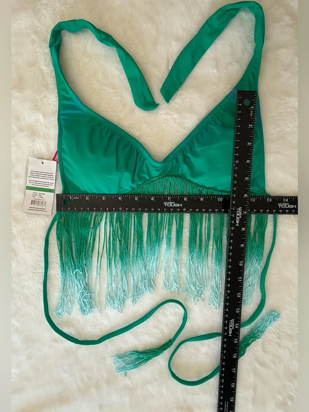 NWT Bikini Lab Ombré Fringe Triangle Bikini Top Green Size Large